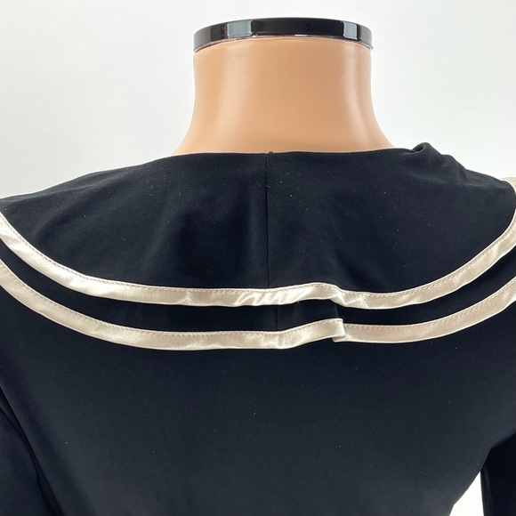 JOSEPH RIBKOFF Flamenco Ruffle Wrap Blouse SIZE 8 Black Ivory Satin Evening Top - Picture 13 of 15